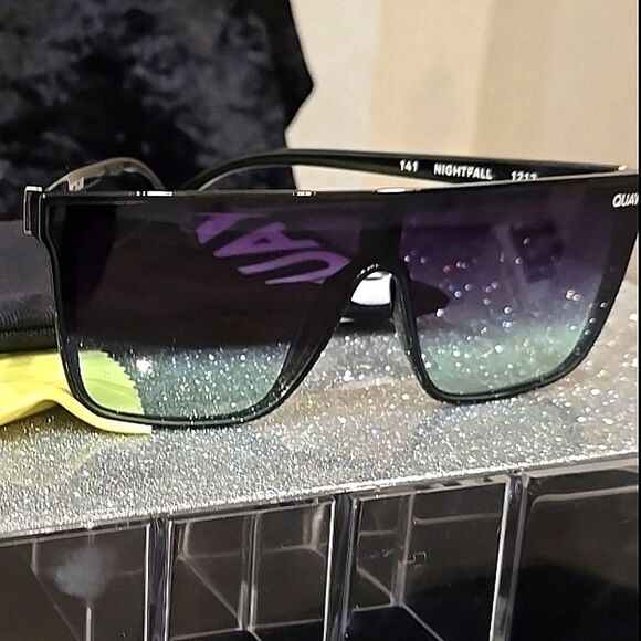 Quay Australia Nightfall 49MM Flat Top Shield Sunglasses- Black/Fade Mint main image 10